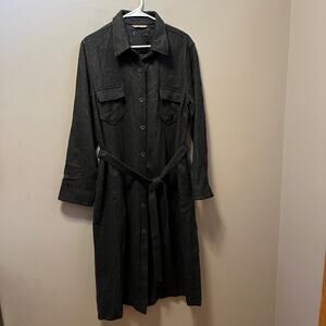 Peruvian Connection Utility Wool Belted Midi Shirtdress Size 14 Wool Cashmere‎